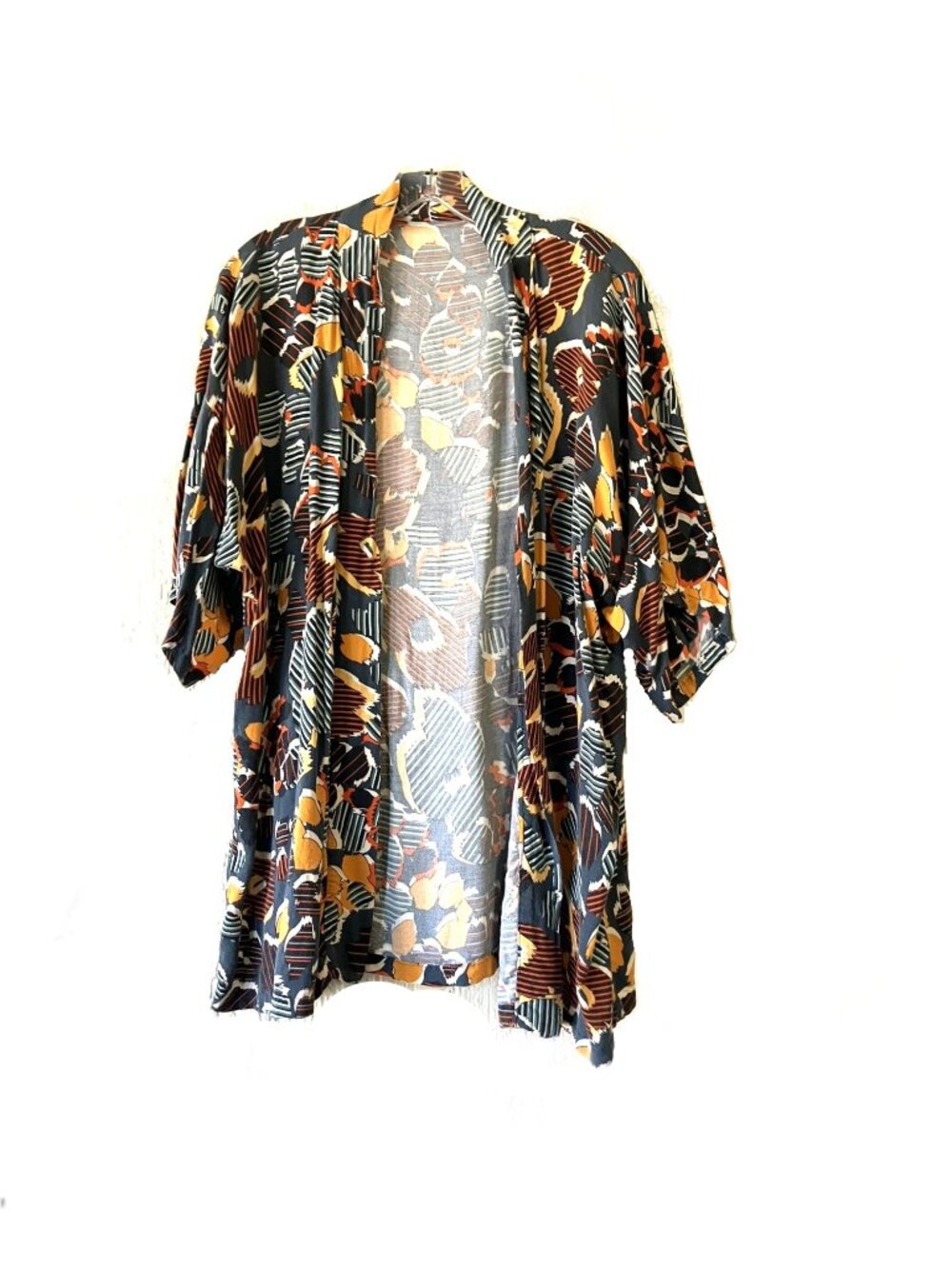 🌿 Boho Abstract Print Kimono Cardigan | M/L | Open Front Layer | Multi Color